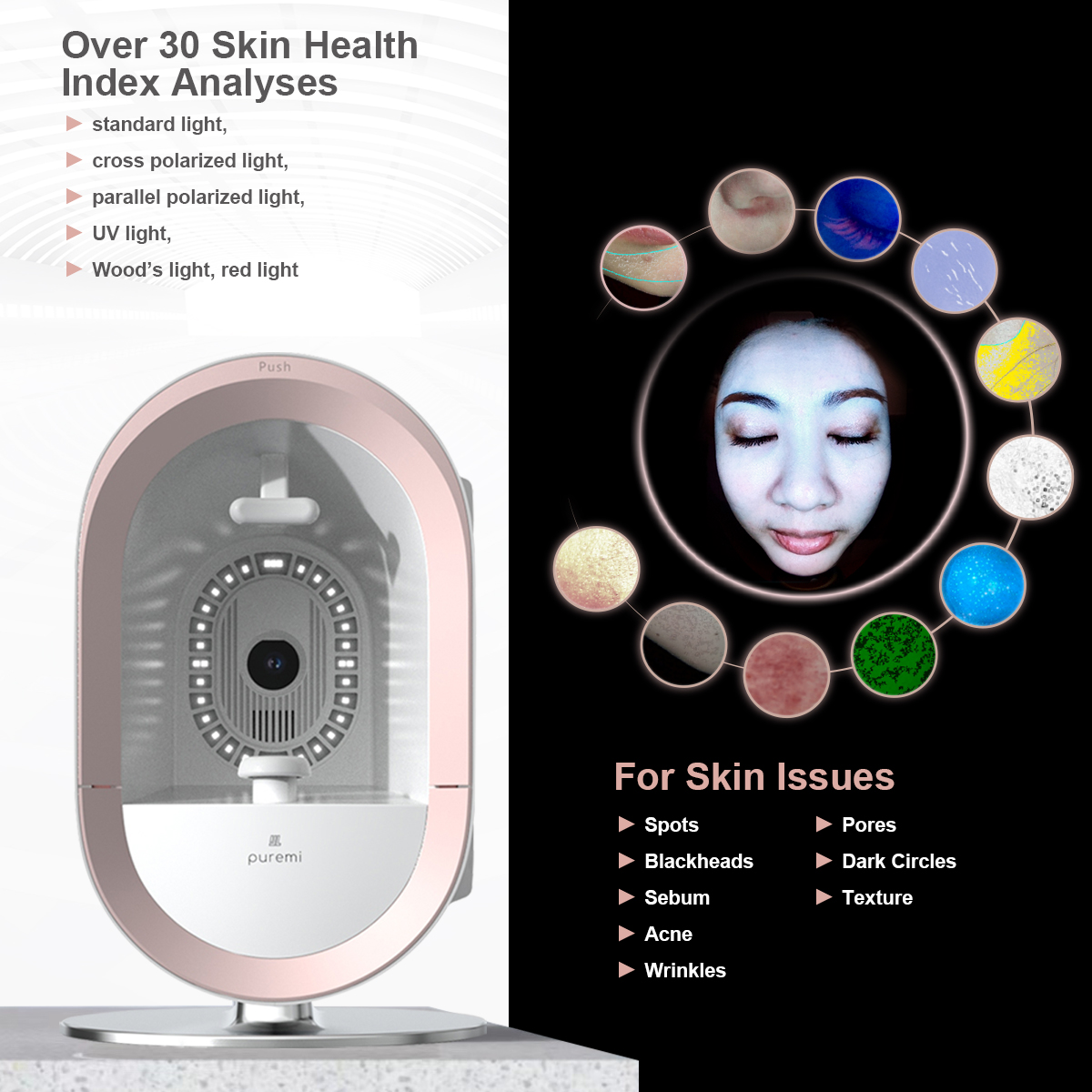 New Generation 3D AI Face Skin Diagnostics Analyzer Facial Tester Scanner 48 Million HD Pixels 12 Spectrum Light Health Detection Machine