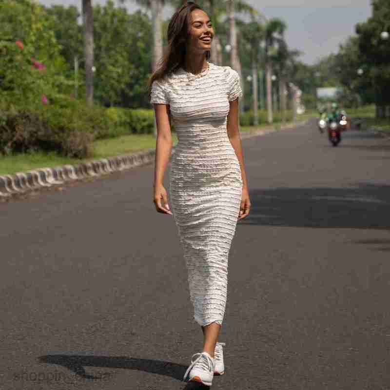 Basic Casual Dresses Women's New Solid Color Fashion Hundred pleats Slim Fit Pullover Short Sleeves Temperament Louver pleated Dress for Women