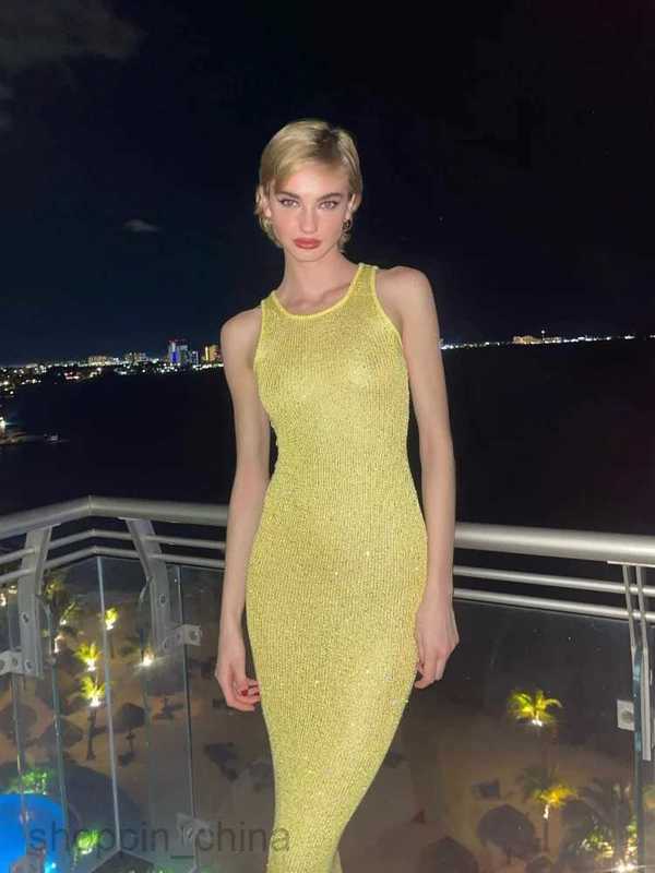 Chic Slim Uneck Sequin Knitted Maxi Dress Lady Fashion Sleeveless Backless Suspender Robes Women Elegant Party Vestidos S02