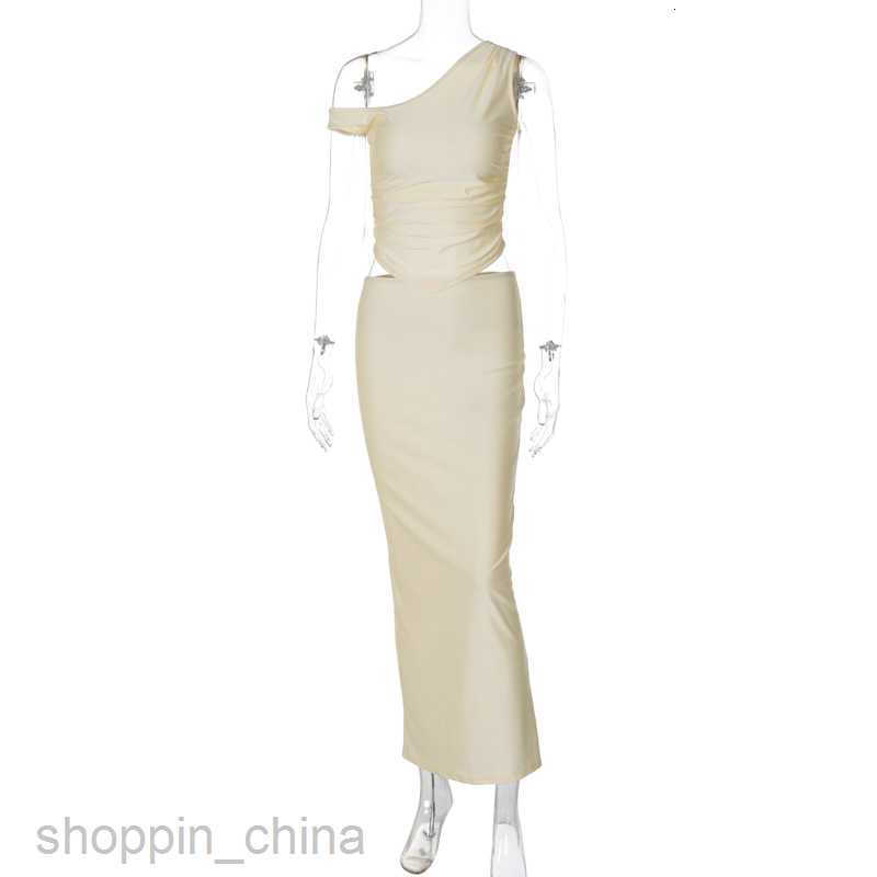 Two Piece Dress Sets Women's Summer Women's New Skew Shoulder Top Long Dress Two piece Fashion Casual Set for Women