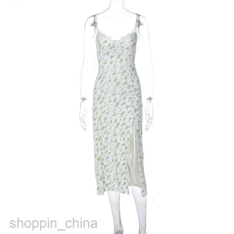 Basic Casual Women Dresses Summer Explosive New Small Flower Split Sling Dress for Women