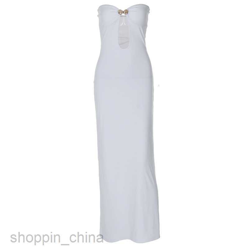 Basic Casual Dresses new sexy patchwork hook buckle hollow out long solid color lady style wrapped chest dress for women