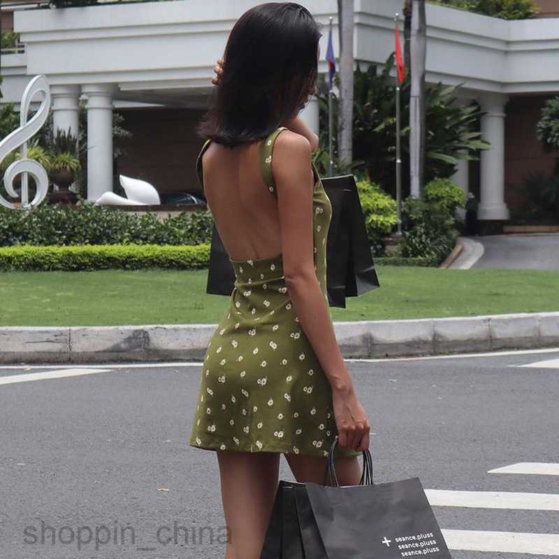 Basic Casual Dresses Street style summer sweet and sexy backless round neck floral loose and versatile skirt new style dress