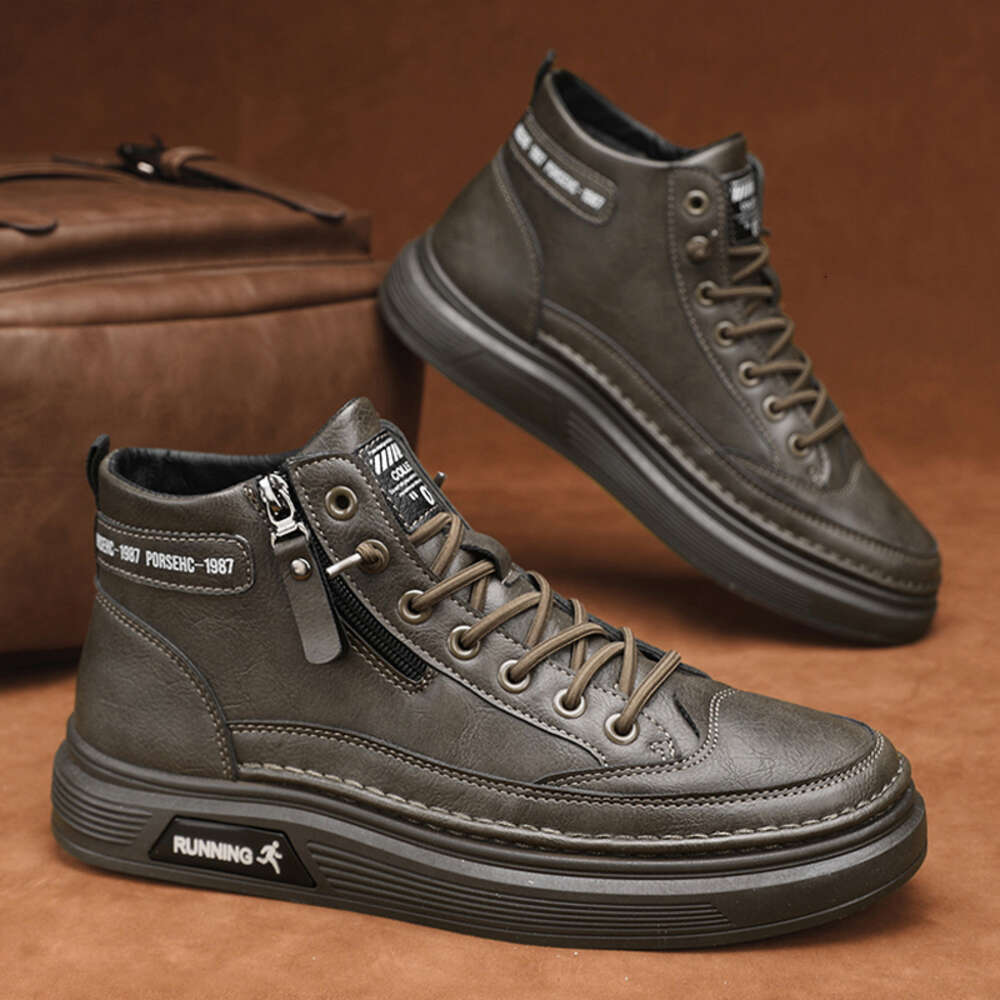 Men's Quality Leather Running Shoes Waterproof Anti-Slip Hard-Wearing Breathable Summer Spring Skateboard Sneakers