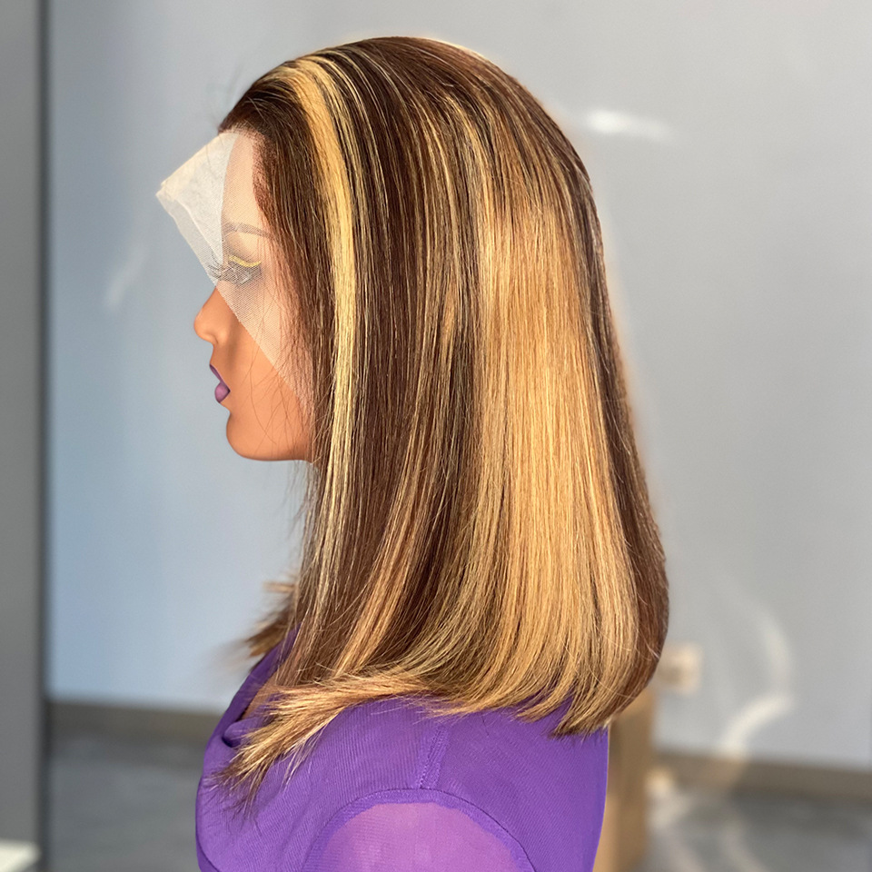 180 Density Bob Lace Human Hair Wigs 13x4 Lace Front Wig African European and American women Gel Free Wigs Chocolate Brown