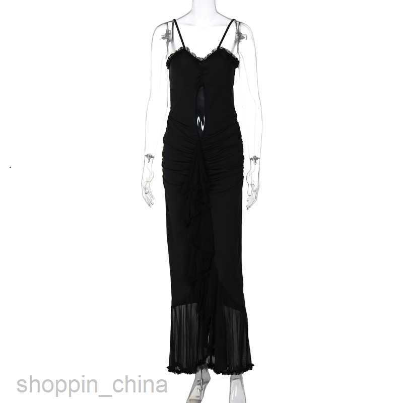 Basic Casual Women Dresses Feng Summer New Women's Sexy Hollow Mesh Lace Irregular Sling Dress for Women