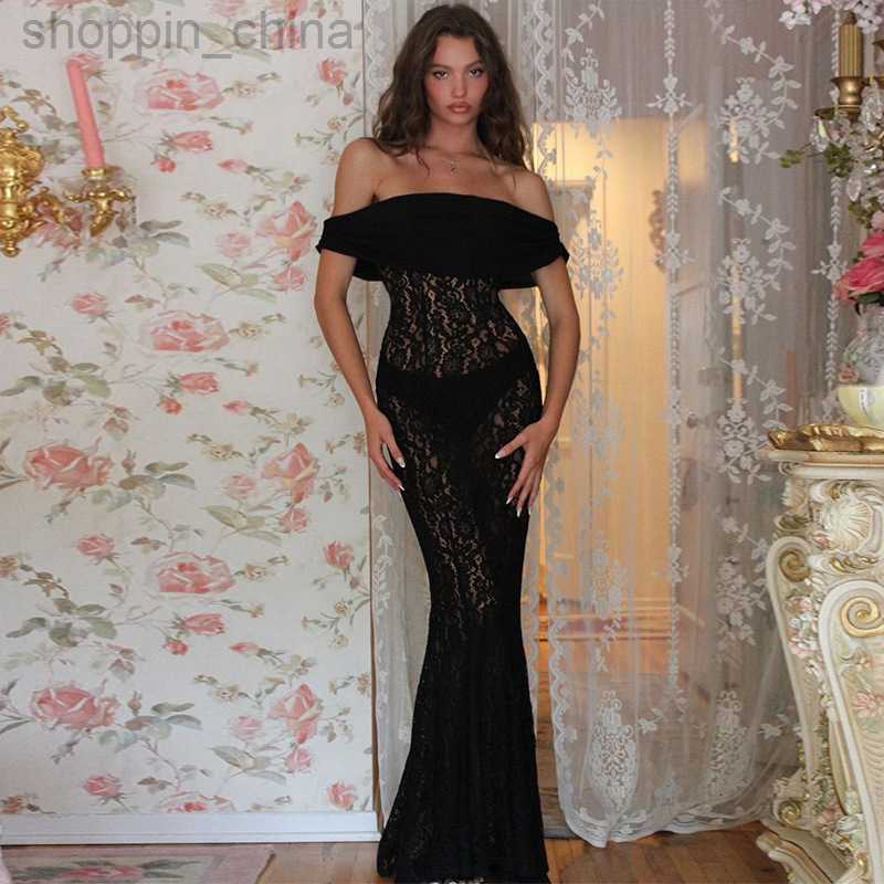 Basic Casual Dresses Women's New Sexy Perspective Lace Slim Fit Wrapped Chest Shoulder Long Sleeve Dress Autumn Style