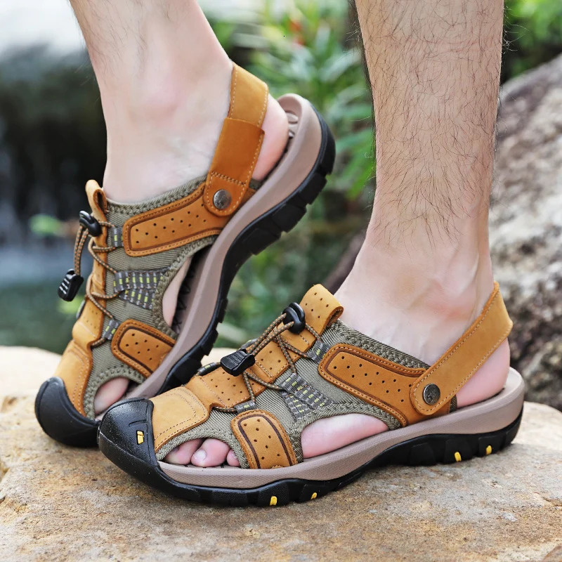 Genuine Leather Men Sandals Summer Man Shoes Fashion Beach Sandals Classic Men Outdoor Casual Slippers Plus Size 38-47 240612
