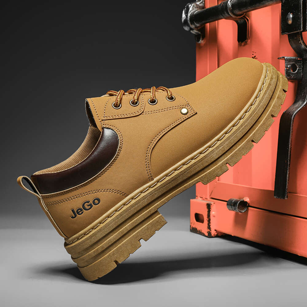 autumn big yellow boots British all-match work thick soles wear-resistant non-slip low-top casual shoes for boys