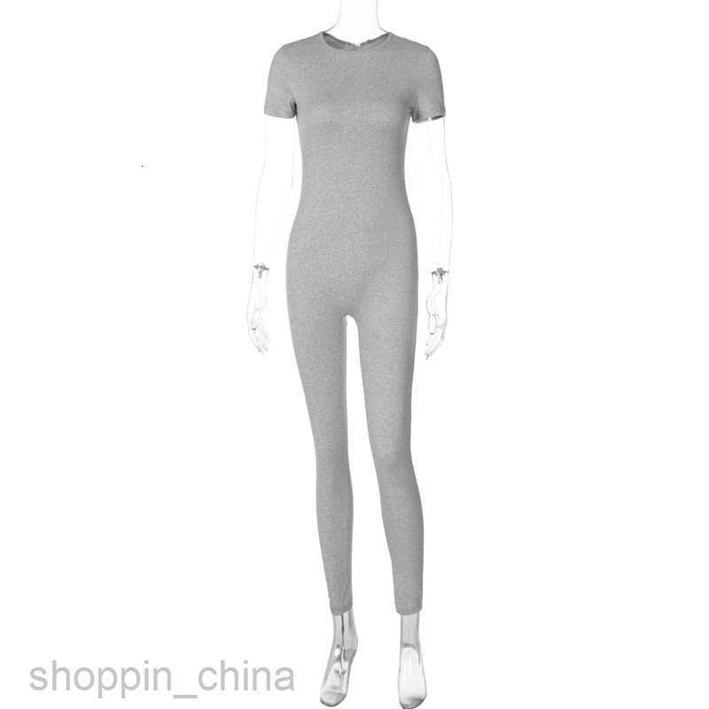 Women's Jumpsuits Rompers Women's clothing summer new round neck zipper solid color short sleeved long pants sports jumpsuit for women