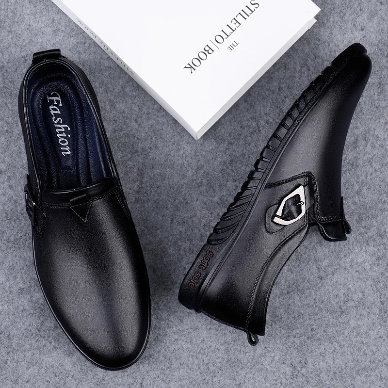 Mens Casual Genuine Leather Shoes Soft Slip on Loafers Non Slip Breathable Driving Flats Spring Walking Business Shoes Mocassin 240612
