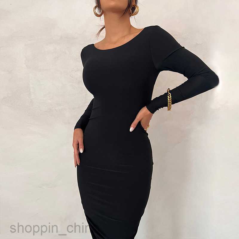Basic Casual Women Dresses New Solid Sexy Backless Pleated Long Temperament Slim Dress