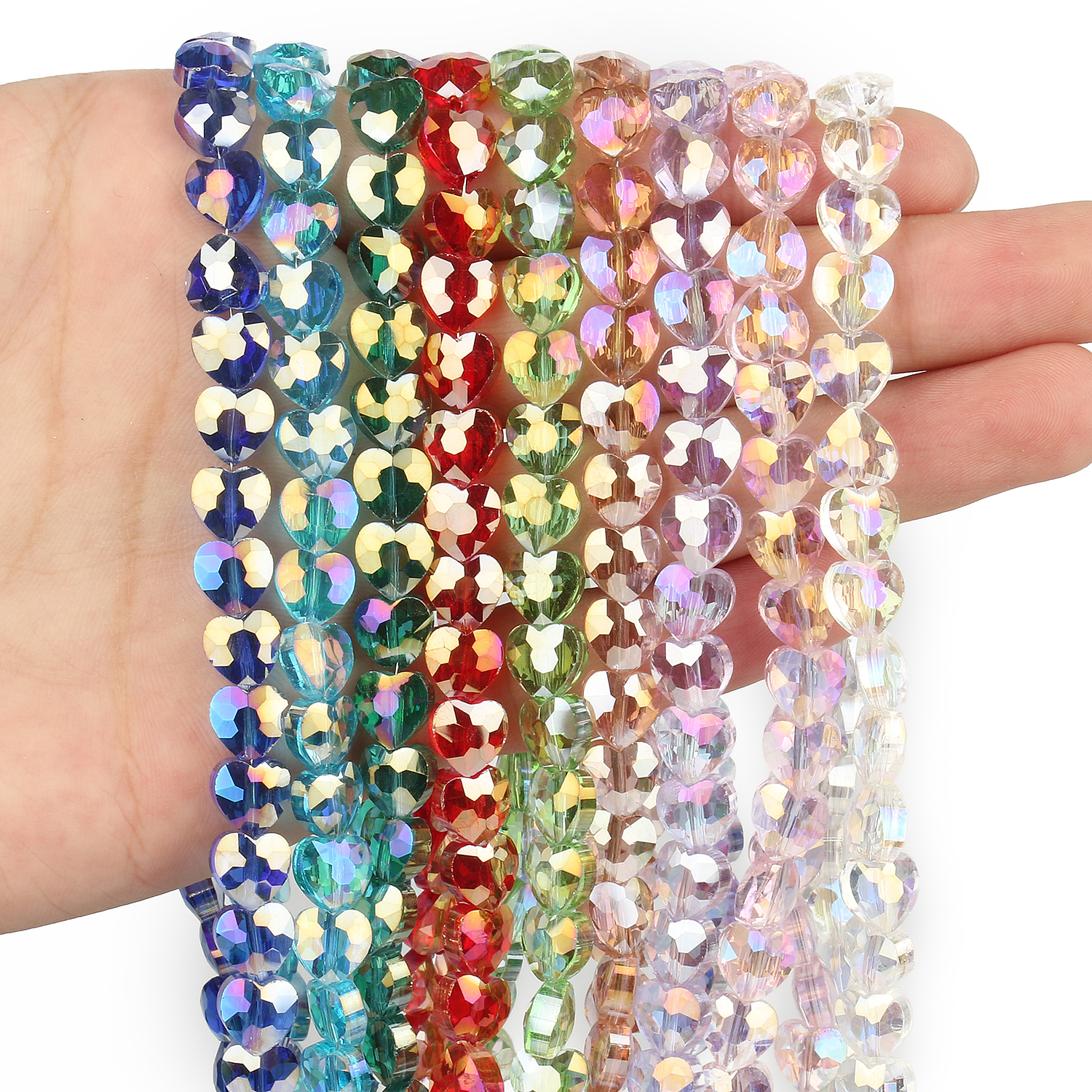 8mm Heart Shape Multicolor AB Color Crystal Spacer Beads Glass Beads for DIY Bracelet Jewelry Making Accessories 30pcs/lot