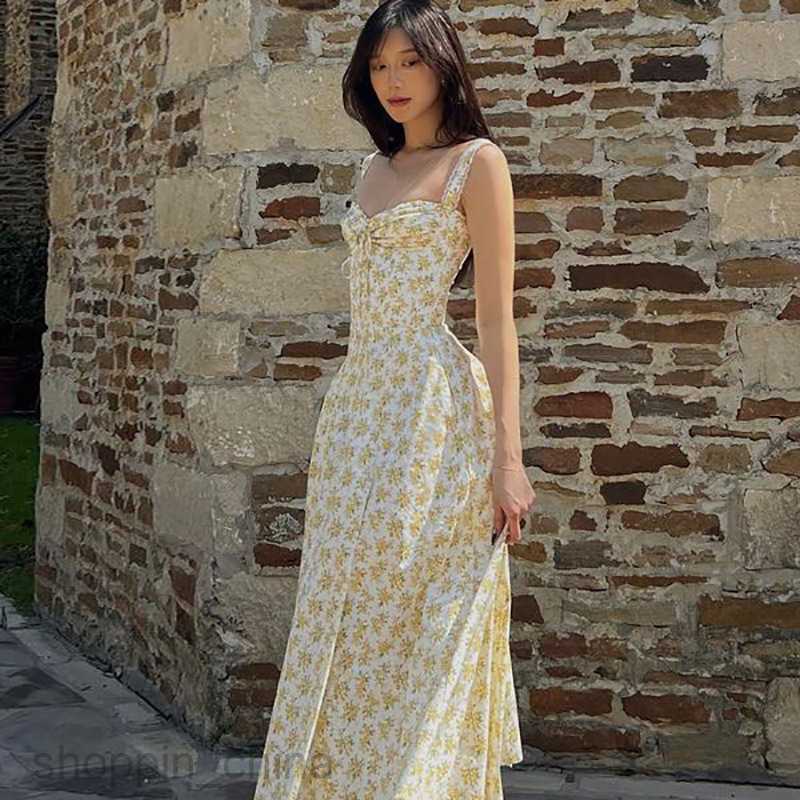Basic Casual Dresses Summer sweet style suspender floral fairy essential new loose and versatile wrapped chest dress