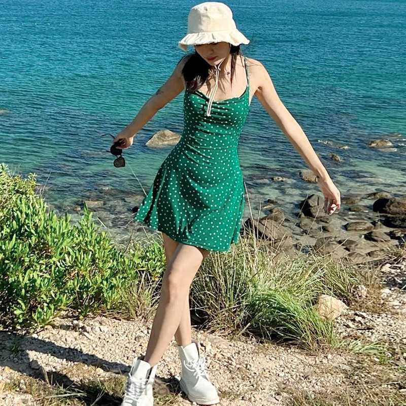 Basic Casual Women Dresses style fresh and sweet beach style fashionable polka dot strap backless ultra short slim new dress for women