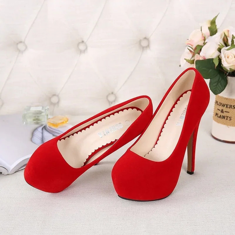 Women Pumps Fashion Flock Womens Sandals 14cm Platform Wedding Pumps Casual Thin Heels Womens Shoes 240612