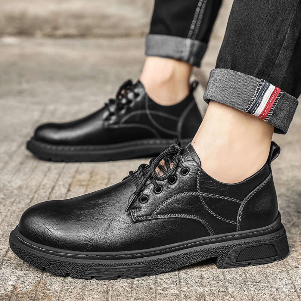 5607 Fashion Casual Leather Trendy Men's Shoes Workwear Round Head Large Size Low Top Martin P80