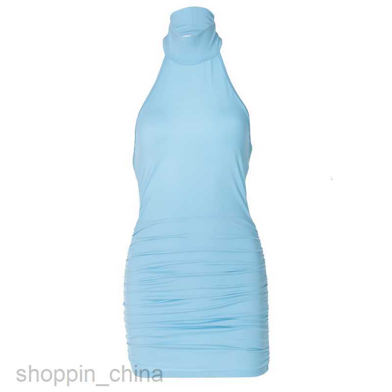 Basic Casual Women Dresses Women's Spring New Sexy Hollow Back Neck Hanging Neck Wrapped Hip Fold Dress for Women