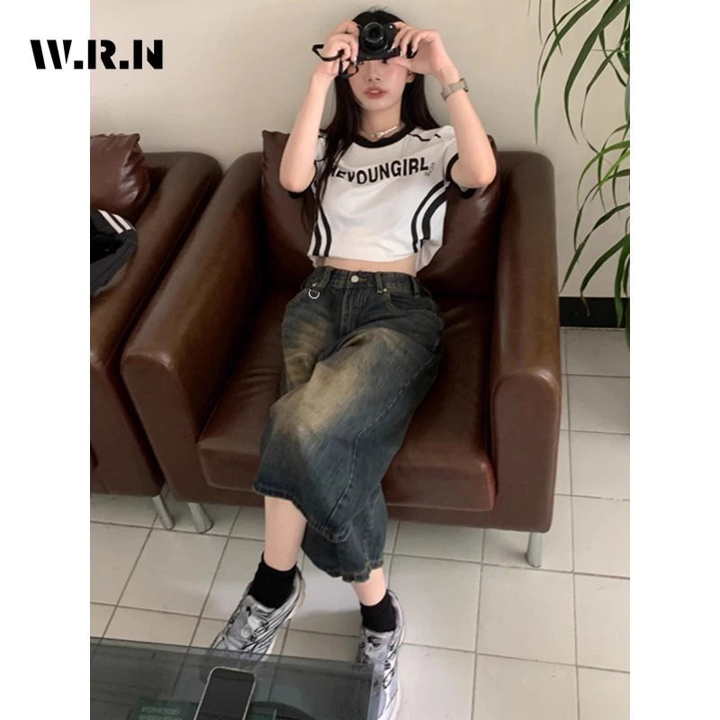 American Vintage High Waist Mid Long Baggy Denim Shorts Womens Casual 2000s Y2K Wide Leg Grunge High Street Style Shorts 240601