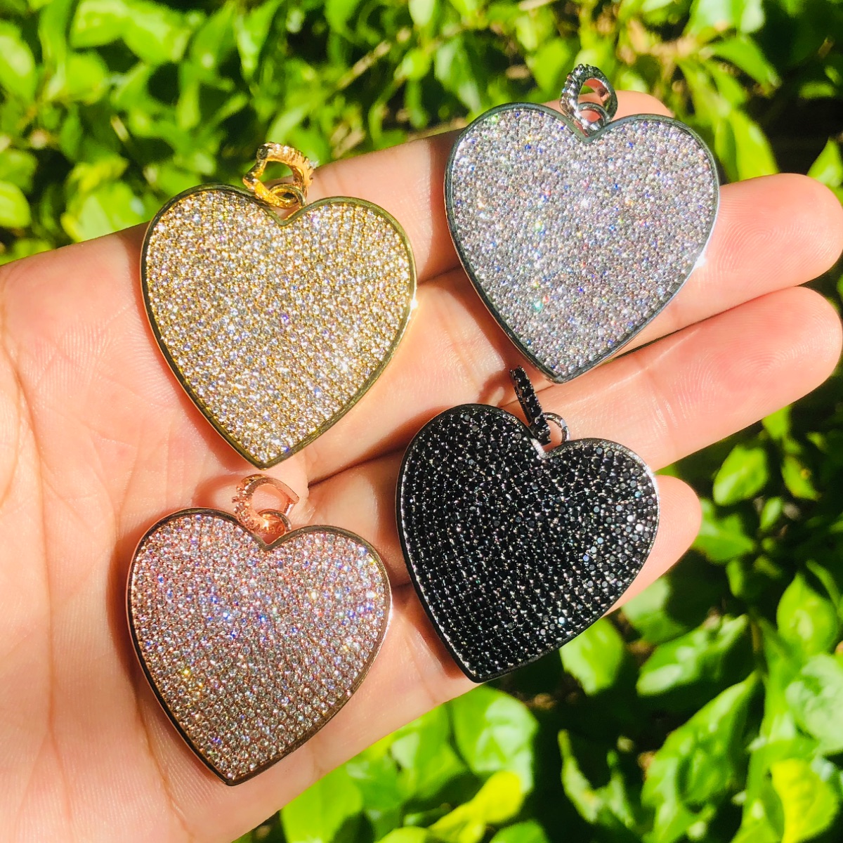 5pcs Big Heart Charm for Women Necklace Making Cubic Zirconia Pave Pendant Girl Bracelet Clear Rhinestone Jewelry Accessory Bulk