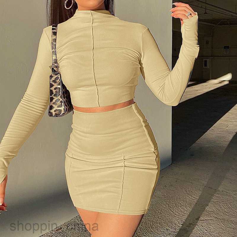 Two Piece Dress Sets Fashionable slim fit short skirt two-piece set summer women's new product long sleeved top fashion casual set for women