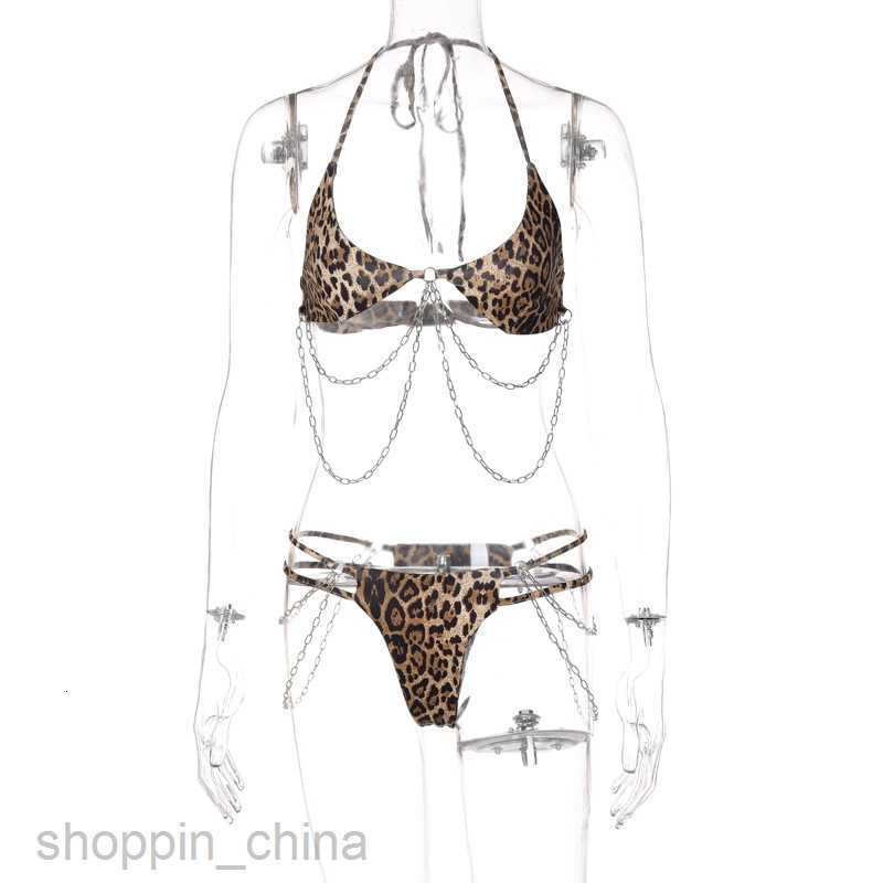Women's Sexy Swimwear Women's Spring New Print Sexy Lace Chain Two Piece Fashion Set for Women