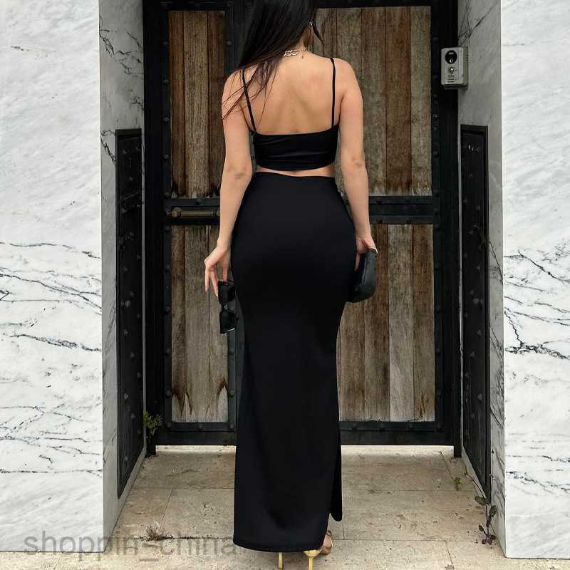 Basic Casual Dresses Summer Women's New Solid Color Strap Wrap Chest Fashion Wrap Hip Long Dress Set for Women