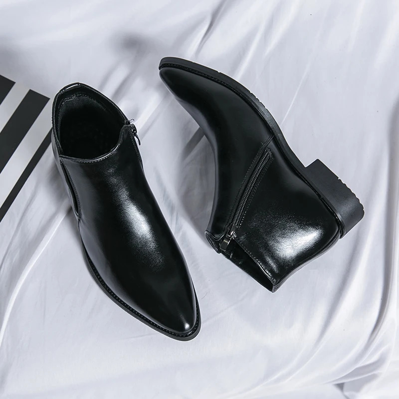 Pointed Toe Mens High Top Footwear Classic Retro Leather Chelsea Boots Men Side Zipper Fashion Ankle Boots Male Business Shoes 240612