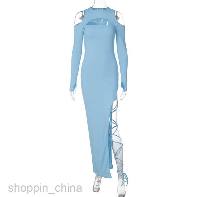 Basic Casual Dresses Sexy Leggings Split Dress Style Spring Women's New Solid Color Long sleeved Hollow Long Skirt