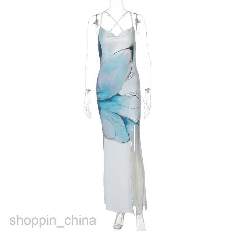 Basic Casual Women Dresses Women's clothing summer new fashion print backless split vacation casual camisole dress for women