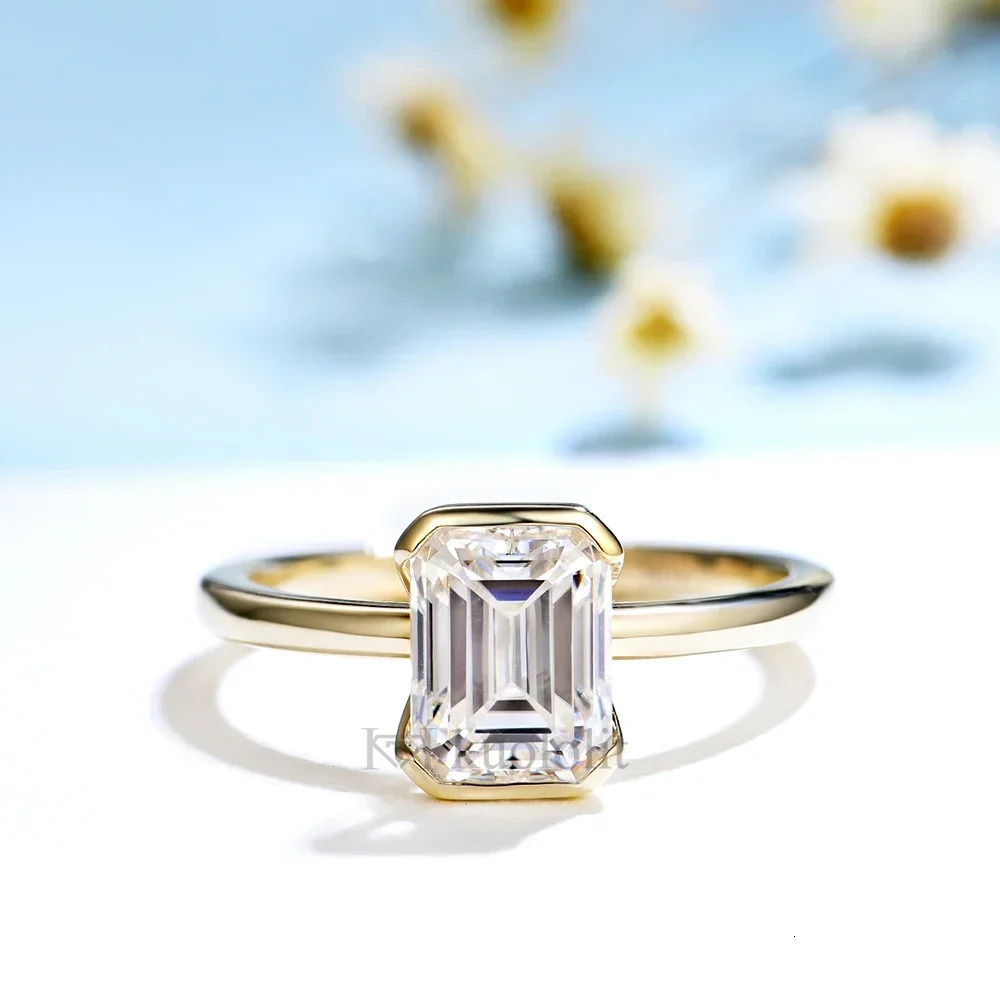 Kuololit 3CT Emerald Cut Ring for Women Soild 18K 14K Yellow Gold D/VVS1 Diamond Ring for Engagement Christmas Gifts 240530
