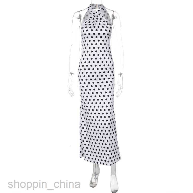 Basic Casual Dresses Summer New Fashionable Satin Polka Dot Hanging Neck Back Style Dress