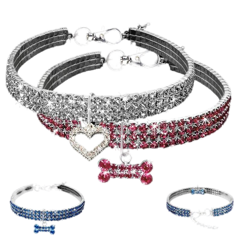 Rhie Dog Crystal Cat Collar, Puppy Chihuahua Necklace For Small Medium Large Dogs, Dia Pet Jewelry Accessories, Durable Leather