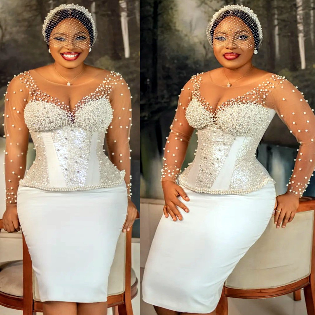 2024 Summer Ivory Sheath Beach Wedding Dress Beaded Pearls Knee Length Satin Elegant Sexy Bridal Gowns Dresses ZJ054