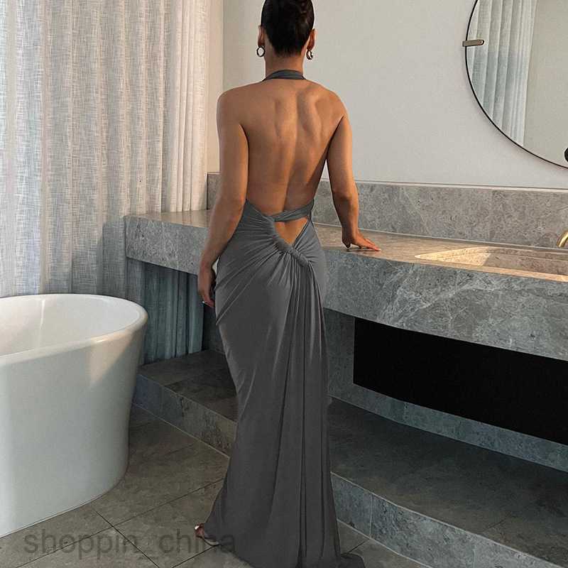 Basic Casual Women Dresses new sexy backless style slim fit fish skirt bottom hanging neck drawstring dress for woman
