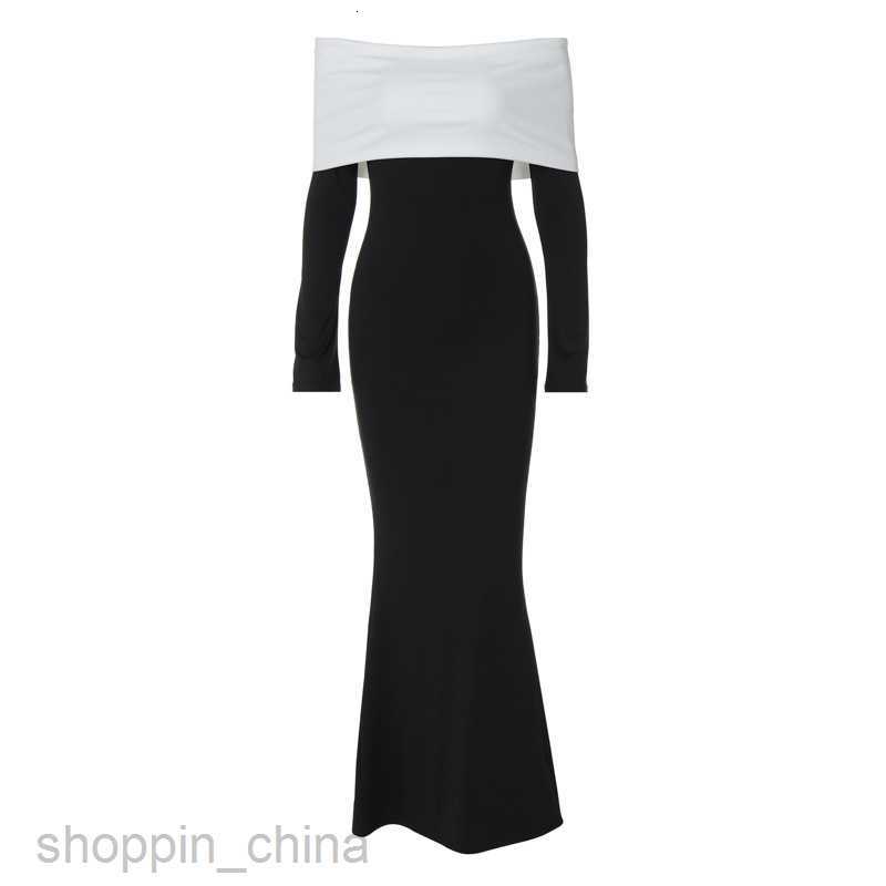 Basic Casual Dresses Fashion Classic Contrast Layer Wrap Chest Long Sleeve Slim Fit Wrap Hip Style Long Dress
