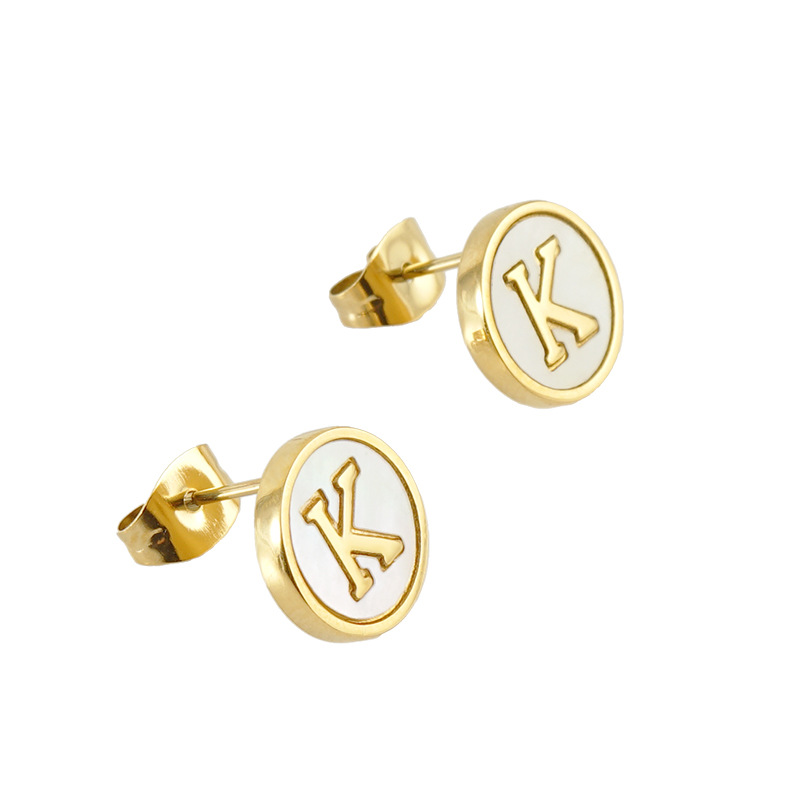Non Tarnish 18k Gold English Letter Stud Earrings Designer Jewelry Natural Shell Alphabet Initial Name Ear Rings for Woman Girls Luxury Jewelry Gift