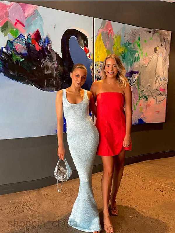 Chic Slim Uneck Sequin Knitted Maxi Dress Lady Fashion Sleeveless Backless Suspender Robes Women Elegant Party Vestidos S02