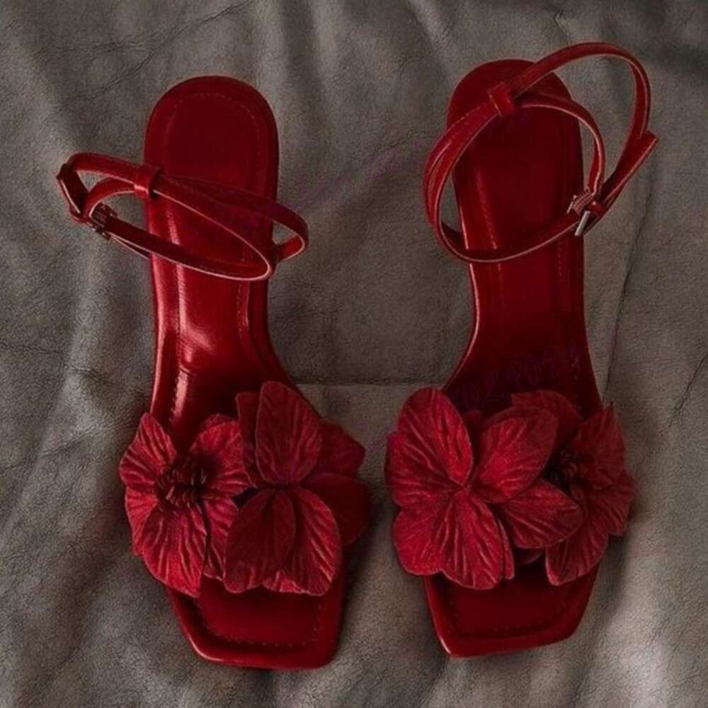 Red Wer Decor Ankle Strap Sandals Open Toe For Women Stilettos High Heels Evening Party Shoes 2024 Atos Para Mujere