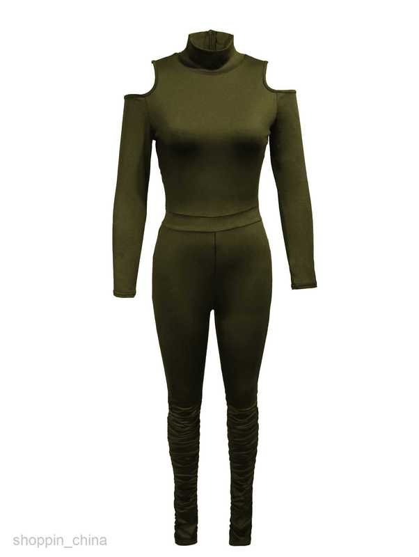 Women's Tracksuits Women's Sexy Shoulder Slim Long Sleeve Zipper Solid Color Fashion jumpsuit Sets