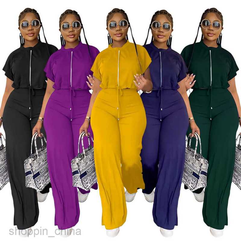 Women's Tracksuits Women's summer drawstring short top waisted split long pants two-piece set Sets