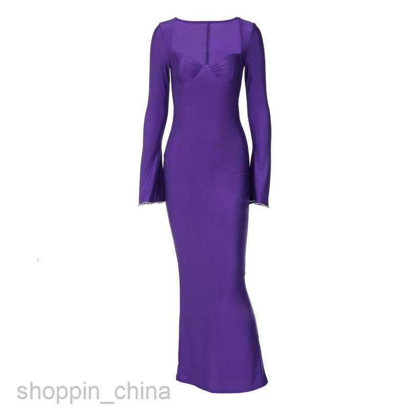 Basic Casual Dresses Women's Spring New Solid Color Slim Fit Sexy Wrapped Chest Diamond Flare Sleeves Temperament Wrapped Hip Dress