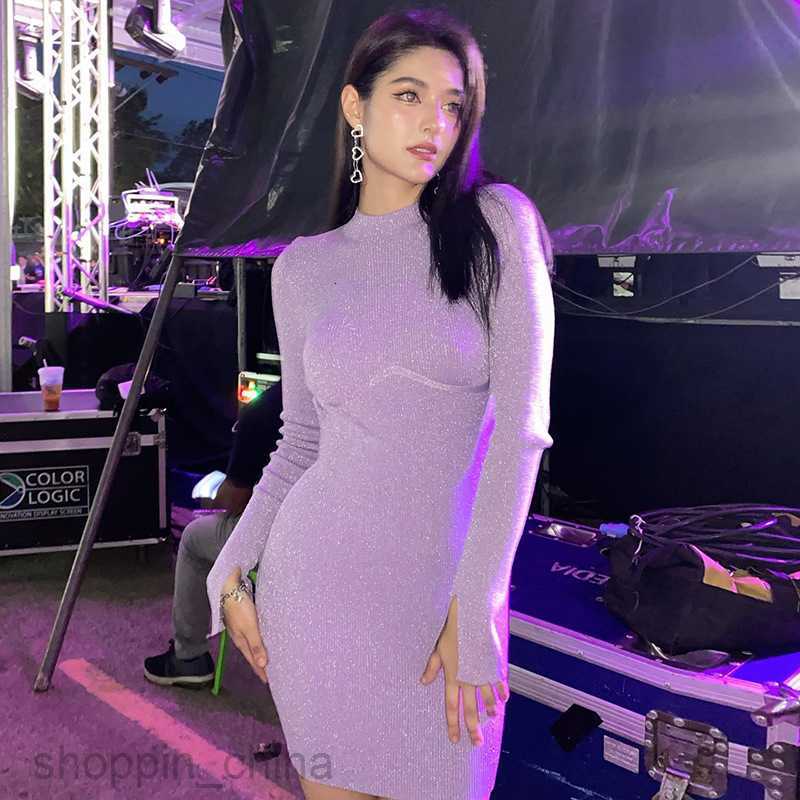 Basic Casual Dresses New solid color fashionable shiny silk long sleeved sexy backless slim fitting street style versatile dress for women Women Shirt