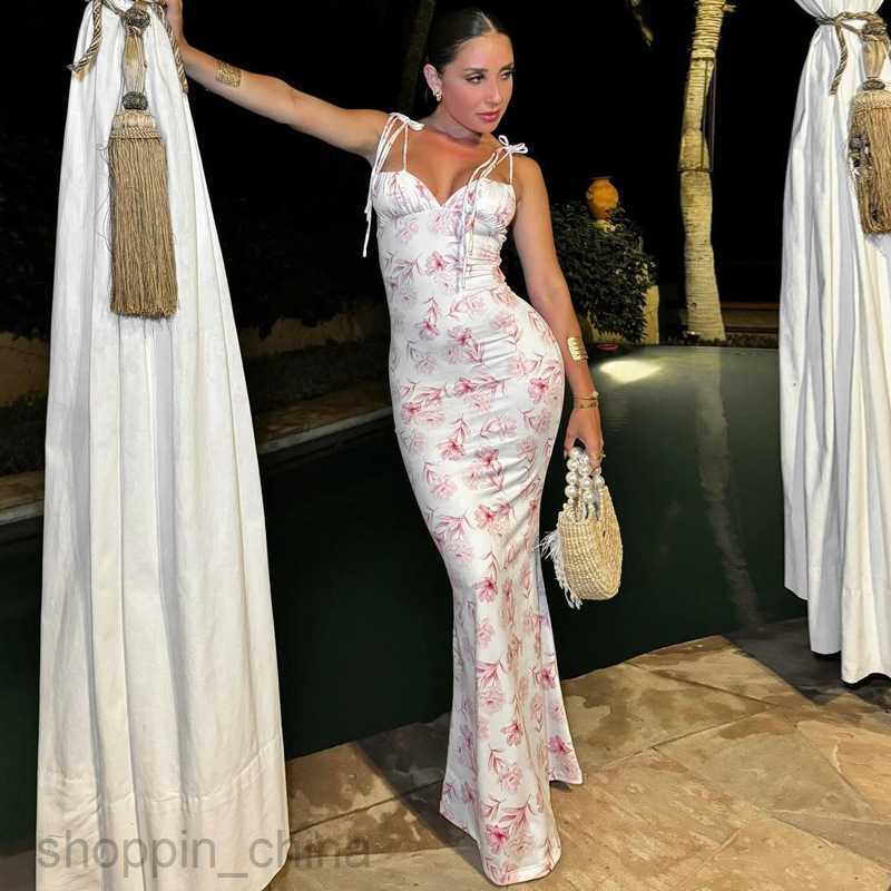 Basic Casual Dresses women's clothing summer floral design slim fit slim fit sweet buttocks wrapped and suspender dress for women