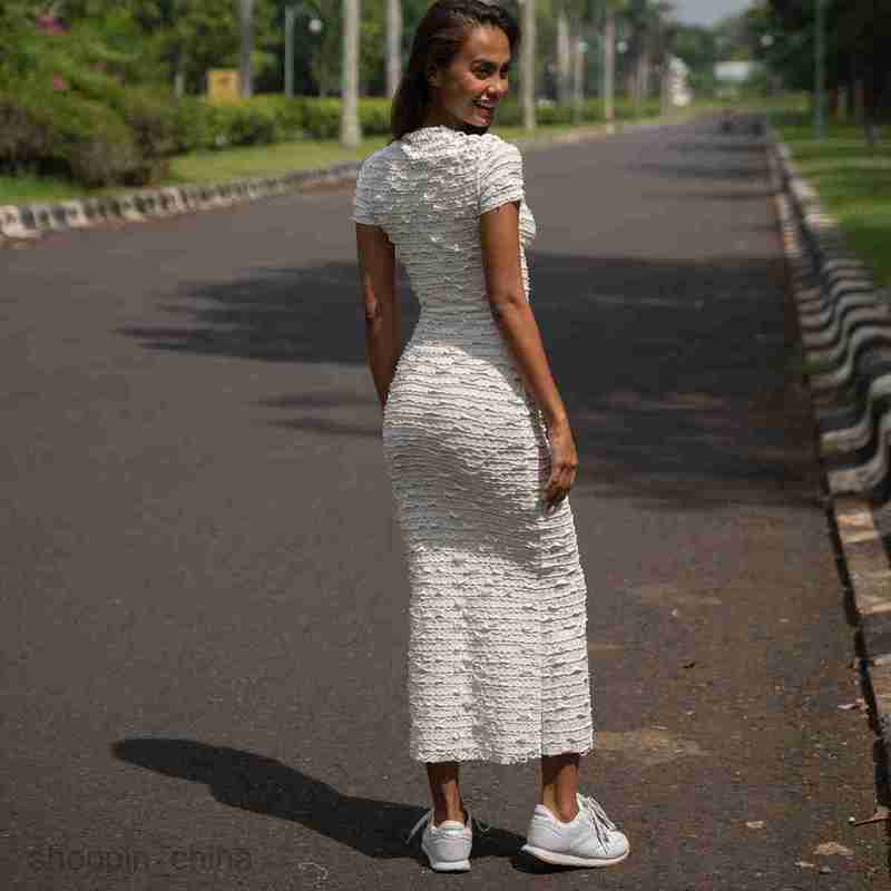 Basic Casual Dresses Women's New Solid Color Fashion Hundred pleats Slim Fit Pullover Short Sleeves Temperament Louver pleated Dress for Women