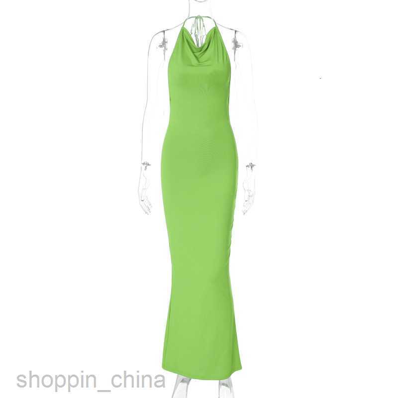 Basic Casual Dresses style fashionable new solid color sexy backless hollowed out neck hanging waist long slit dress for women's clothing