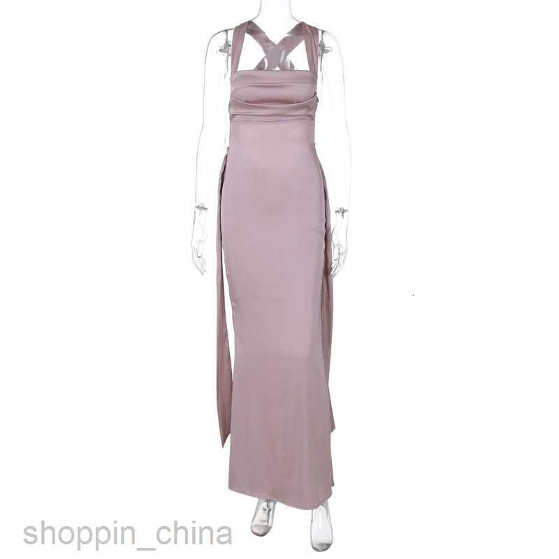 Basic Casual Dresses Fashionable New Women's Sexy Splicing Cross Tie Strap Open Back Smooth Slim Fit Long Dress for Women