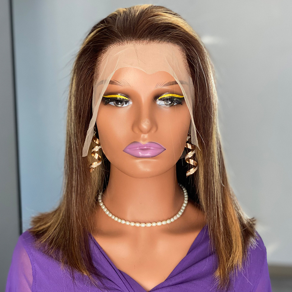 180 Density Bob Lace Human Hair Wigs 13x4 Lace Front Wig African European and American women Gel Free Wigs Chocolate Brown