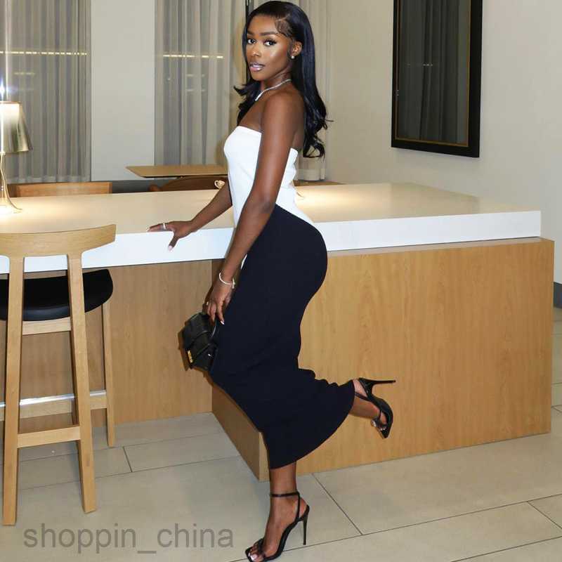 Basic Casual Dresses Women's clothing spring/summer new color blocking patchwork strapless long dress slim fit buttocks wrapped dress for women