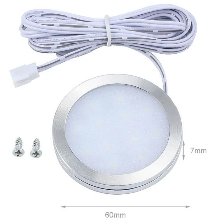 Under Cabinet Lamp 2W DC12V Aluminum LED PUCK LIGHT for Bedroom Closet Showcase Wardrobe Cupboard Bookcase Nightlights LL